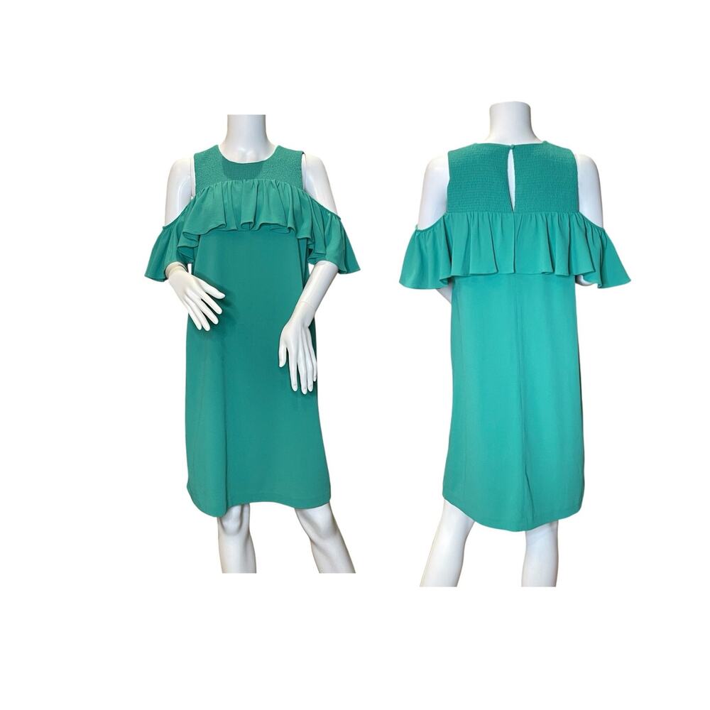 A Pea In a Pod Maternity Teal Ruffle Off Shoulder Dress Size Small